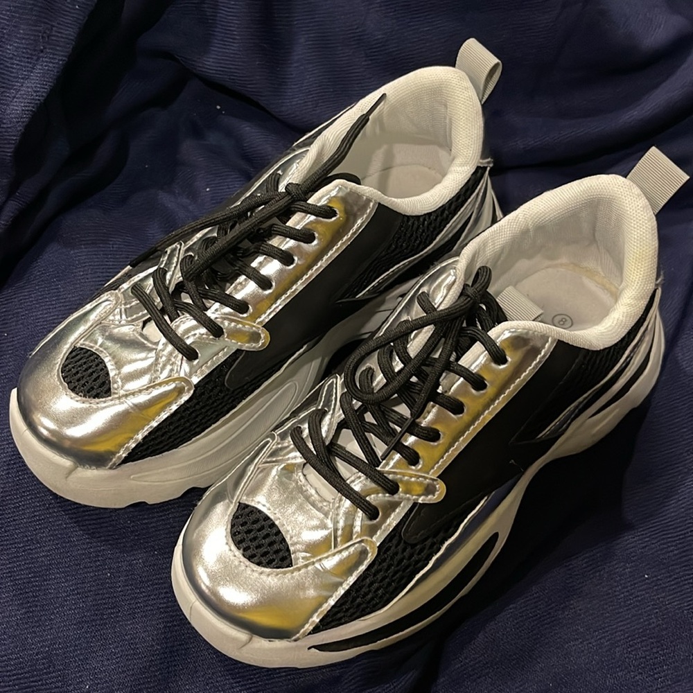 Silver & Black Chunky Sneakers